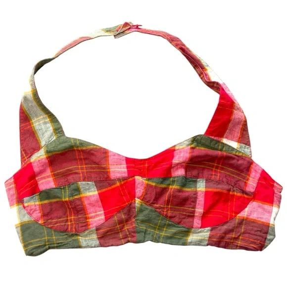 Vintage Vis a Vis Plaid Halter Top and Shorts Set Large Designer - Picture 3 of 11